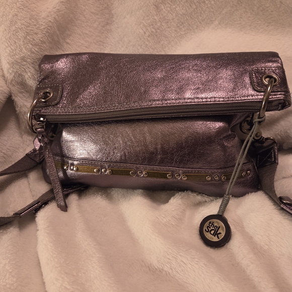 The Sak Handbags - The Sak Metallic Pewter Crossbody Bag In EUC